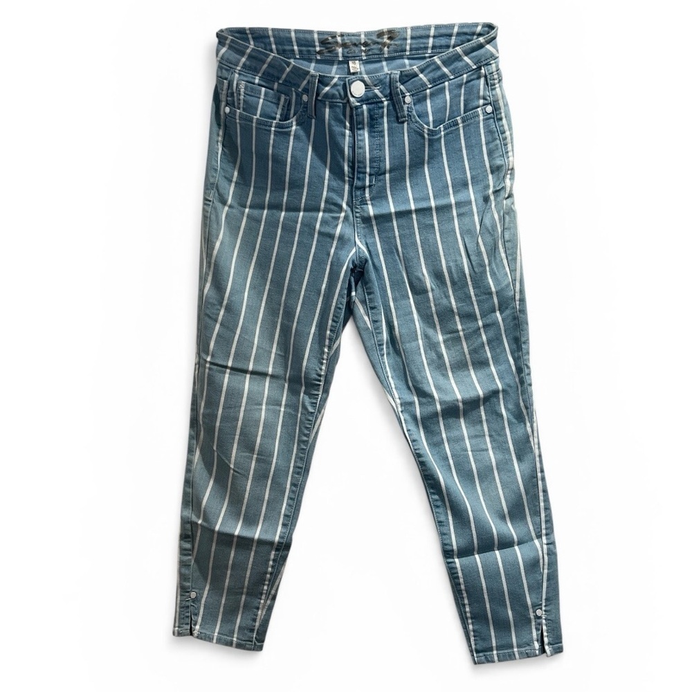 Seven7 Blue Denim Ankle Jeans with White Pinstripes